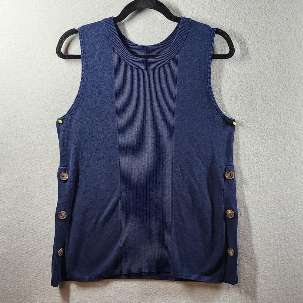 J Jason Wu Sweater Vest Womens Medium Navy Ribbed Side Button Sleeveless A396914